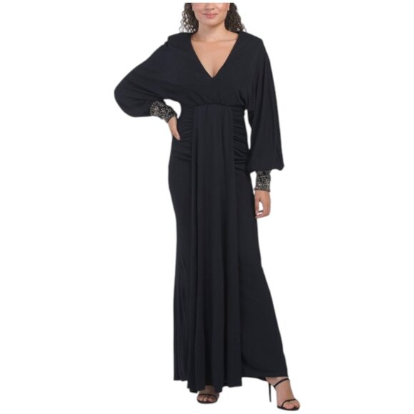 BADGLEY MISCHKA Beaded Cuff Jersey Gown - Picture 1 of 6
